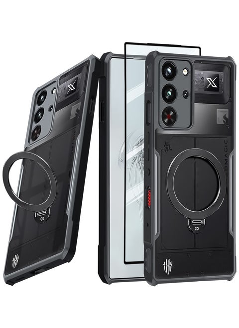 For ZTE Nubia Red Magic 10 Pro Case | RedMagic 10 Pro+ Cover with Screen Protector,  360° Ring Holder Stand TPU Shockproof Back Cover, Anti-fingerprint Clear Matte Protective Casing
