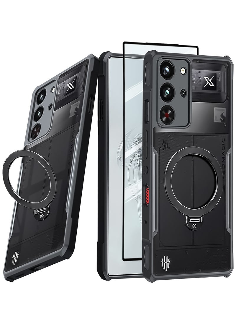 For ZTE Nubia Red Magic 10 Pro Case | RedMagic 10 Pro+ Cover with Screen Protector,  360° Ring Holder Stand TPU Shockproof Back Cover, Anti-fingerprint Clear Matte Protective Casing