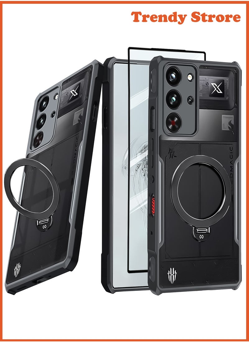 ماركة غير محددة - غطاء ZTE Nubia Red Magic 10 Pro | غطاء RedMagic 10 Pro+ مع واقي شاشة، حاملة حلقة دوارة 360°، غطاء خلفي مقاوم للصدمات من TPU، غلاف حماية شفاف ومقاوم للبصمات بتشطيب غير لامع. - Image 1