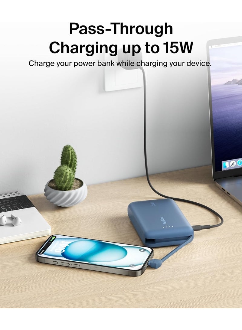Belking Belkin BoostCharge Portable Power Bank, 10000mAh, 20W USB-C PD, Integrated Cable, Fast Charging - Image 2