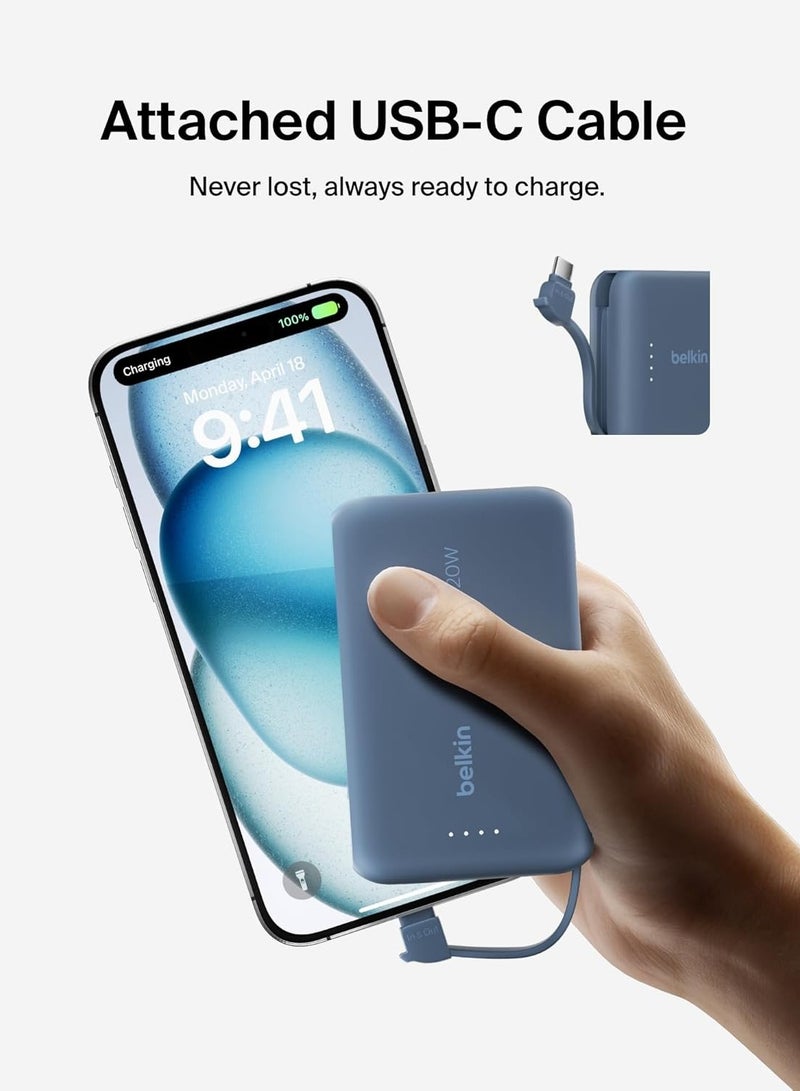 Belking Belkin BoostCharge Portable Power Bank, 10000mAh, 20W USB-C PD, Integrated Cable, Fast Charging - Image 4