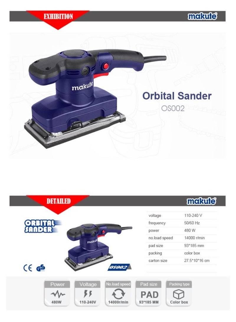 makute 480W Professional Mini Corded Orbital Sander - Image 4