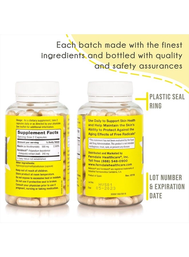 Heliocare Advanced Nicotinamide B3 Supplement: Niacinamide 500mg and Fernblock PLE Extract 240mg Per Serving - Supports Skin Cell Health W/Antioxidant Rich Vitamin B3 Niacin - 120 Vegan Capsules - Image 2
