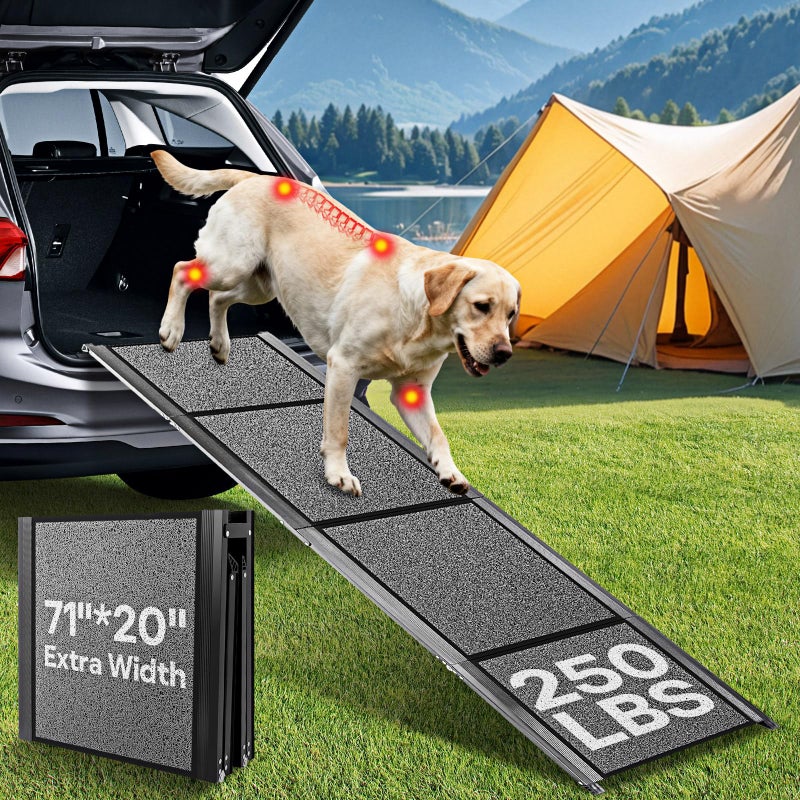 NUOBESTY ðŸ•ðŸ'' & ðŸðŸŽ" Wide Dog Ramp for Large Dogs, Holds 250LBS & Gentle Slope for Joint Care - Dog Car Ramp with Upgrade Non-Slip Surface - Portable Folding Pet Ramps for Senior Pets Enter into SUV, Truck - Image 1