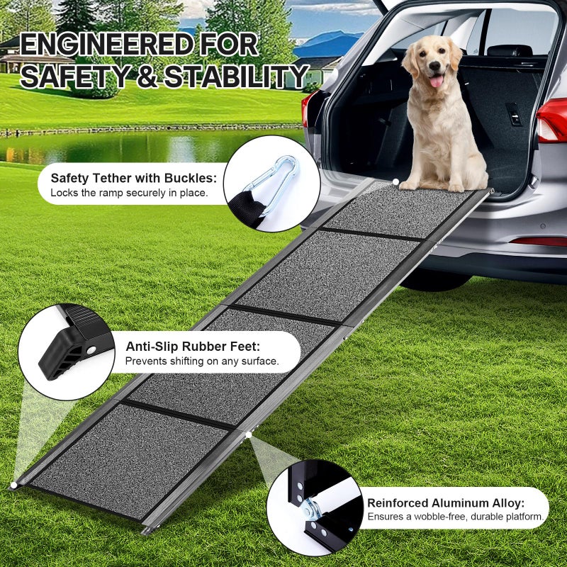 NUOBESTY ðŸ•ðŸ'' & ðŸðŸŽ" Wide Dog Ramp for Large Dogs, Holds 250LBS & Gentle Slope for Joint Care - Dog Car Ramp with Upgrade Non-Slip Surface - Portable Folding Pet Ramps for Senior Pets Enter into SUV, Truck - Image 3