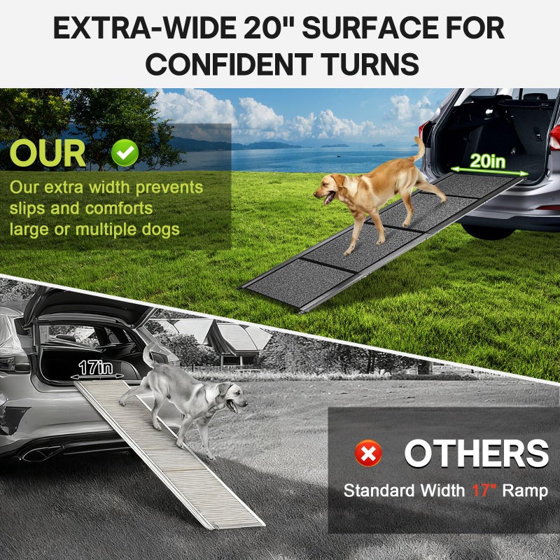 NUOBESTY ðŸ•ðŸ'' & ðŸðŸŽ" Wide Dog Ramp for Large Dogs, Holds 250LBS & Gentle Slope for Joint Care - Dog Car Ramp with Upgrade Non-Slip Surface - Portable Folding Pet Ramps for Senior Pets Enter into SUV, Truck - Image 5