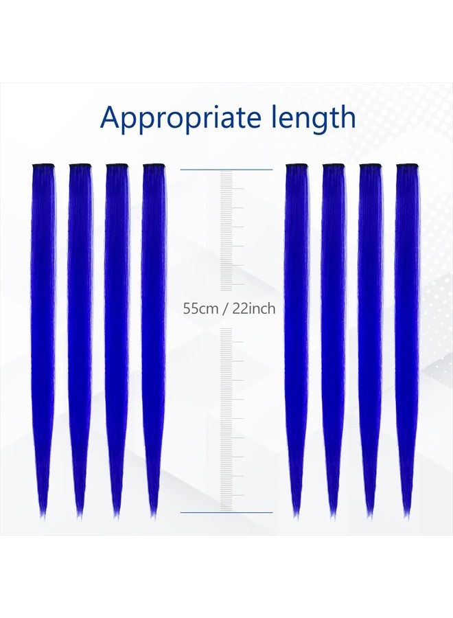 TOFAFA 22 inch Colored Hair Extensions, Multi-colors Party Highlights Clip in Synthetic Hair Extensions (10 PCS Blue) - Image 4