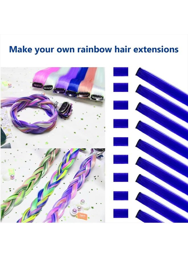 TOFAFA 22 inch Colored Hair Extensions, Multi-colors Party Highlights Clip in Synthetic Hair Extensions (10 PCS Blue) - Image 2