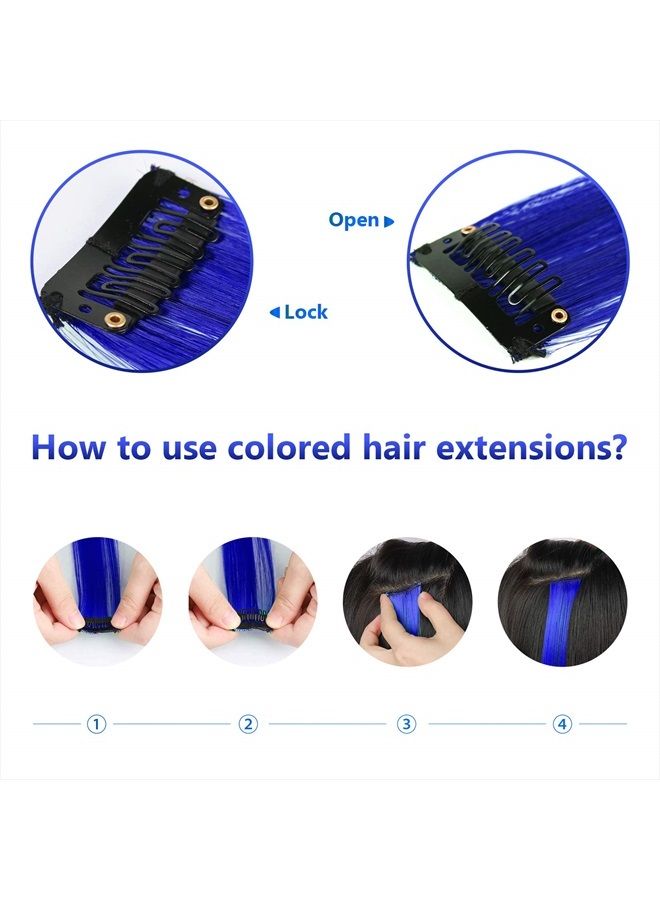 TOFAFA 22 inch Colored Hair Extensions, Multi-colors Party Highlights Clip in Synthetic Hair Extensions (10 PCS Blue) - Image 3