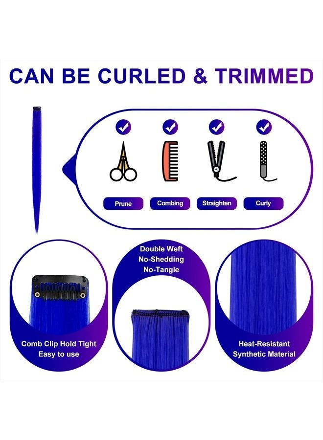 TOFAFA 22 inch Colored Hair Extensions, Multi-colors Party Highlights Clip in Synthetic Hair Extensions (10 PCS Blue) - Image 5