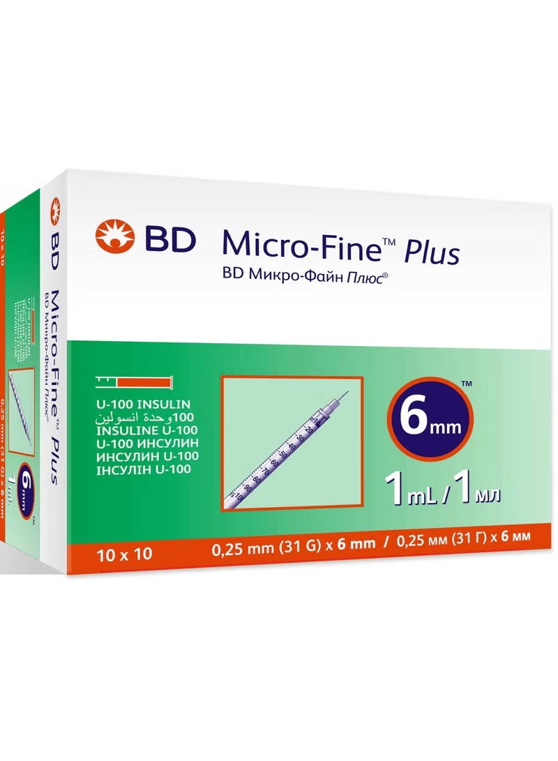 BD Microfine Plus Syringes, Insulin Injections, PD Needles, Size 1 ml 6 mm, 100/piece