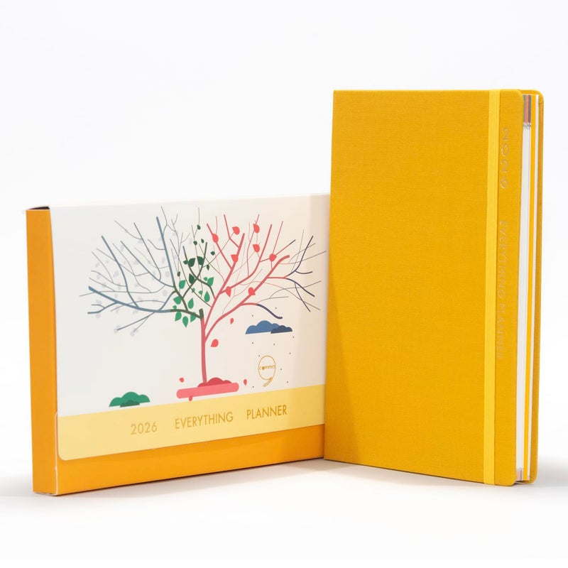 COMMA Everything Planner 2026 Gift Set | A5 Size New Year Diary, DIY Pen Stand, Pen and Sticky Notes | Budget & Mood Tracker, Birthdays, Shopping & Reading Lists and Travel Planner | Fabric Cover Material - (Yellow) - Image 3