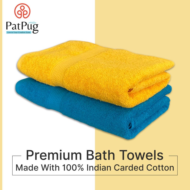 PatPug 100 Indian Ultra Soft Cotton 500 GSM Highly Absorbent Fade Resistant Quick Drying Large Bath Towel Turquoise Blue and Sunrise Yellow - Image 3