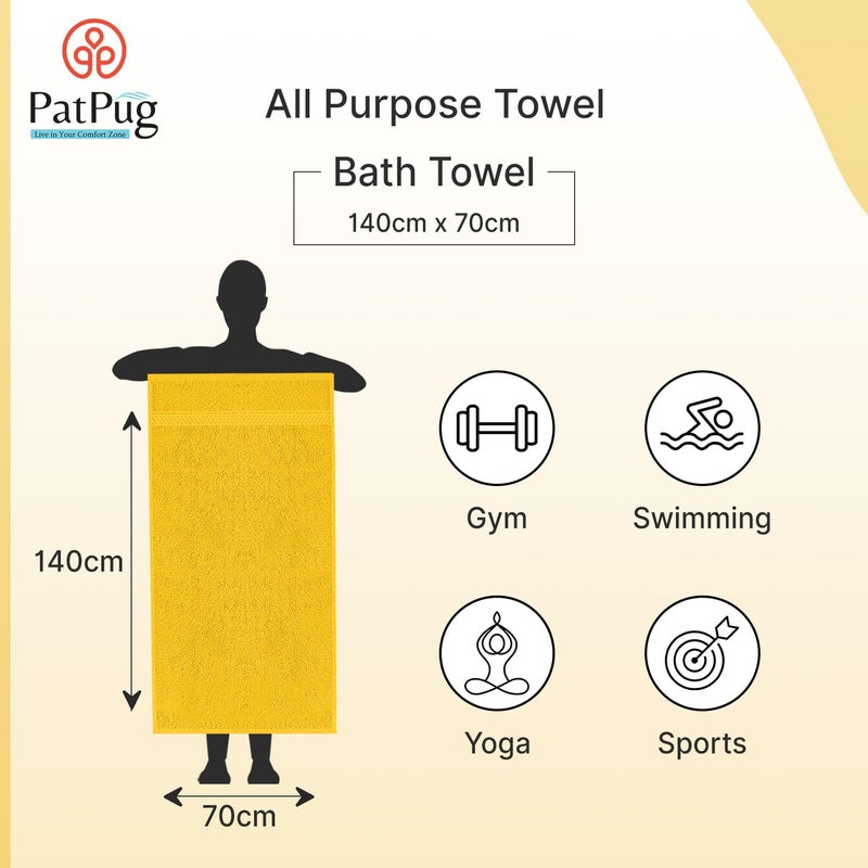 PatPug 100 Indian Ultra Soft Cotton 500 GSM Highly Absorbent Fade Resistant Quick Drying Large Bath Towel Turquoise Blue and Sunrise Yellow - Image 4