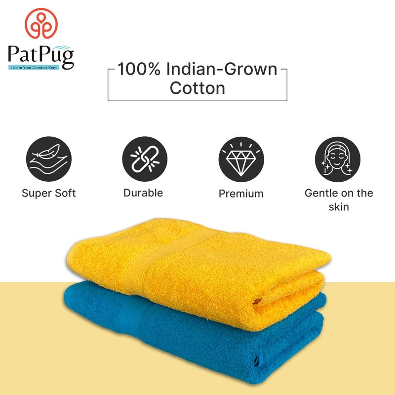 PatPug 100 Indian Ultra Soft Cotton 500 GSM Highly Absorbent Fade Resistant Quick Drying Large Bath Towel Turquoise Blue and Sunrise Yellow - Image 5