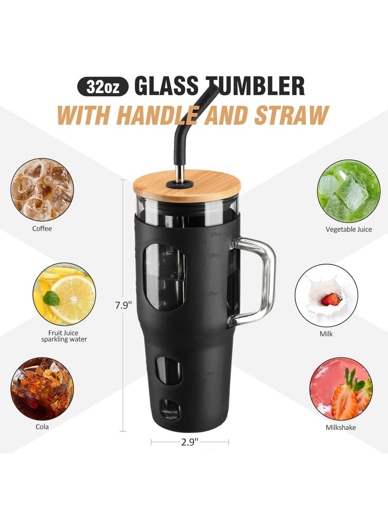 Glass Travel Mug with Bamboo Lid, 32 oz, Borosilicate Glass, Silicone Sleeve, Stainless Steel Straw, With Brush, Fits in Cup Holder BPA Free  - Image 3