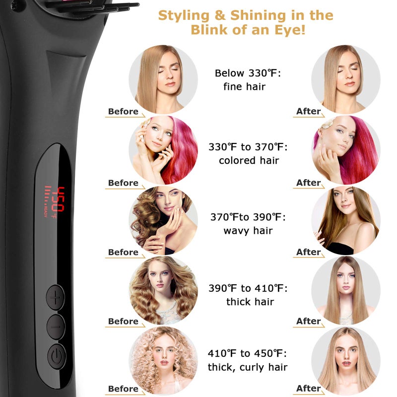 COOLKESI Ionic Hair Straightener Brush by COOLKESI, 30s Fast MCH Ceramic Heating Hair Straightening Brush with Anti Scald Feature, Auto-Off & Dual Voltage, Portable Frizz-Free Silky Electric Straightening Comb - Image 2