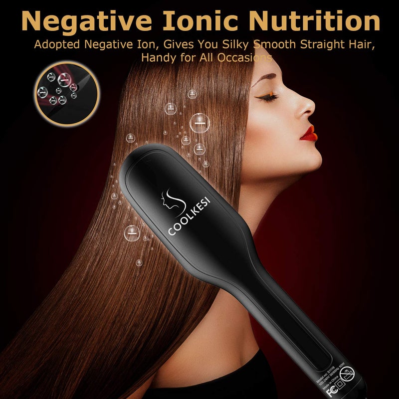 COOLKESI Ionic Hair Straightener Brush by COOLKESI, 30s Fast MCH Ceramic Heating Hair Straightening Brush with Anti Scald Feature, Auto-Off & Dual Voltage, Portable Frizz-Free Silky Electric Straightening Comb - Image 4