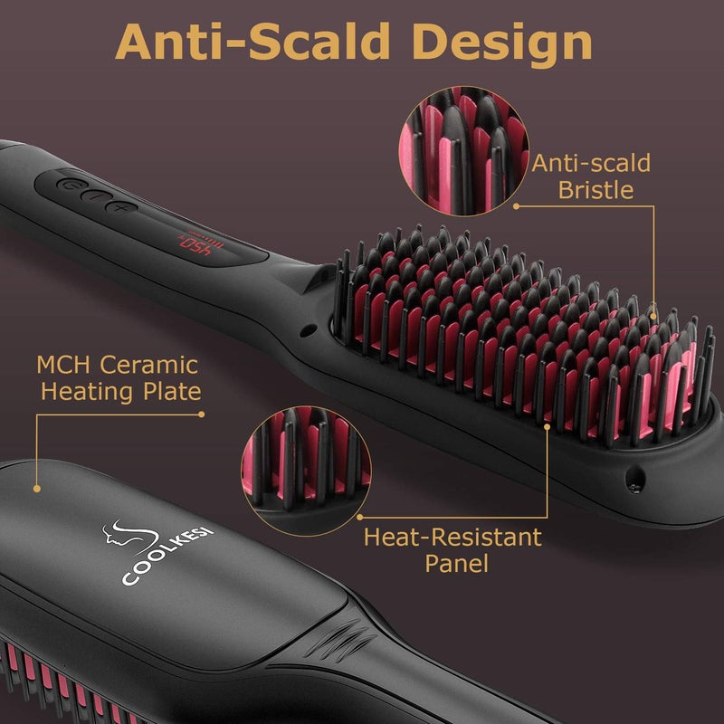 COOLKESI Ionic Hair Straightener Brush by COOLKESI, 30s Fast MCH Ceramic Heating Hair Straightening Brush with Anti Scald Feature, Auto-Off & Dual Voltage, Portable Frizz-Free Silky Electric Straightening Comb - Image 5