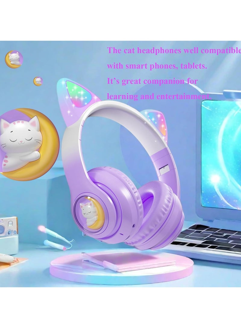 Wireless Kids Headphones with LED Light Up Cat Ears, Colour Changing Over-Ear Bluetooth Headphones with Microphone, Volume Control Foldable Bluetooth Cat Headphones for Kids/Girls/Schools - Image 5