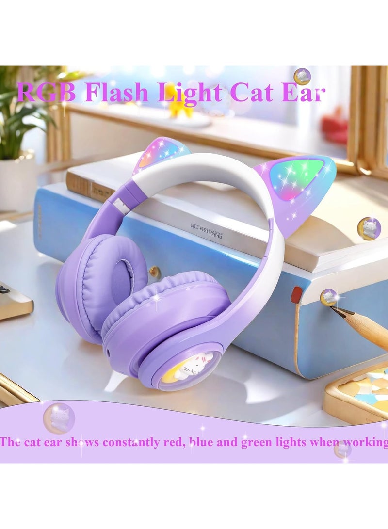 Wireless Kids Headphones with LED Light Up Cat Ears, Colour Changing Over-Ear Bluetooth Headphones with Microphone, Volume Control Foldable Bluetooth Cat Headphones for Kids/Girls/Schools - Image 4