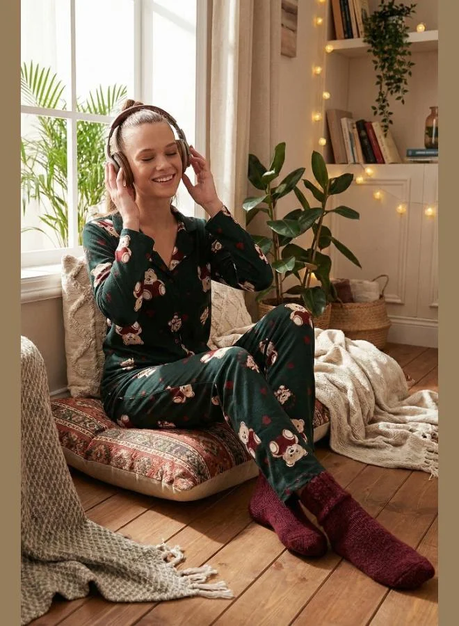 ليلا طقم بيجامة نسائي ليلا بقصة قياسية مطبوعة