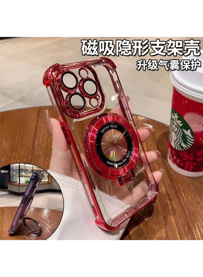 Suitable For Iphone17pro Mobile Phone Case Four-corner Airbag Anti-fall Magnetic Holder Apple 15 Electroplated Hard Shell 16e New