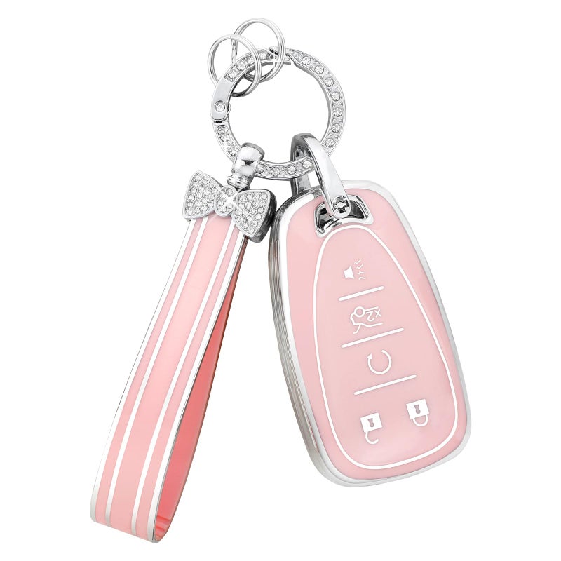PIFOOG Key Fob Cover for Chevy Pink Soft TPU 5 Button Car Keys Case Shell Bling Keychain Accessories for Equinox Malibu Camaro Traverse Blazer Cruze LT Trailblazer Girly Women - Image 3