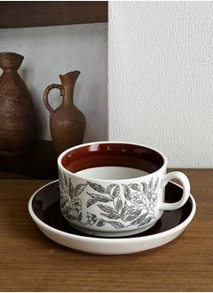 LOOPITYS 2-piece set of coffee cups, tea cups, white 250ml antique ceramic coffee cups, plates, light luxury, high aesthetic office afternoon tea cups, retro latte cups  - Image 1