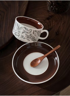 LOOPITYS 2-piece set of coffee cups, tea cups, white 250ml antique ceramic coffee cups, plates, light luxury, high aesthetic office afternoon tea cups, retro latte cups  - Image 2