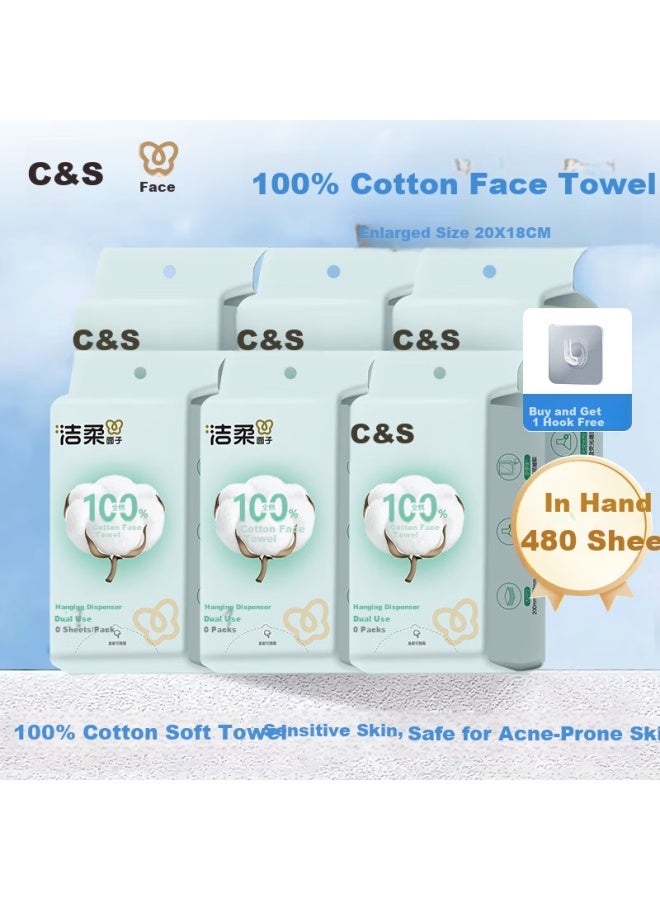 CS C&s 100% Cotton Facial Towel 80 Sheets X 6 Packs Baby Soft Cotton Wipes 18x20cm - Image 1