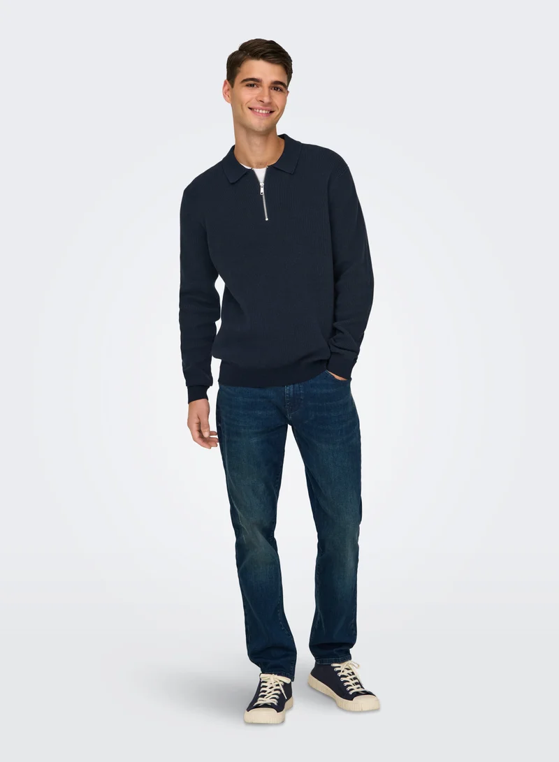 Only & Sons Onsmatteo  Zip Polo Neck Sweatshirt