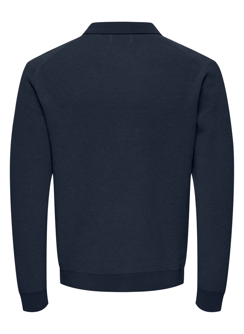 Only & Sons Onsmatteo  Zip Polo Neck Sweatshirt