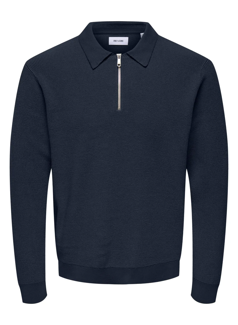 Only & Sons Onsmatteo  Zip Polo Neck Sweatshirt