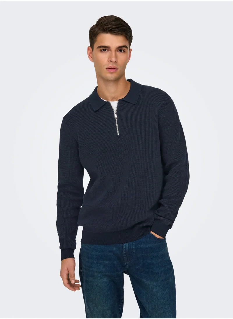 Only & Sons Onsmatteo  Zip Polo Neck Sweatshirt