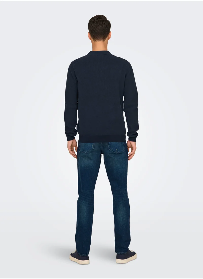Only & Sons Onsmatteo  Zip Polo Neck Sweatshirt