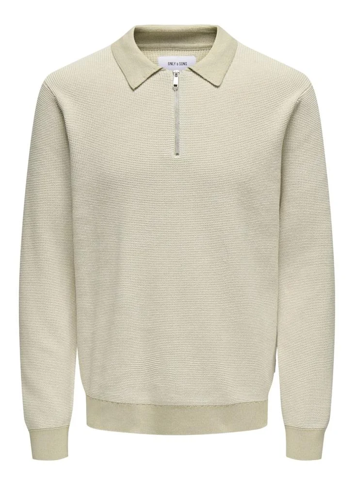 اونلي اند سانز Onsmatteo  Zip Polo Neck Sweatshirt