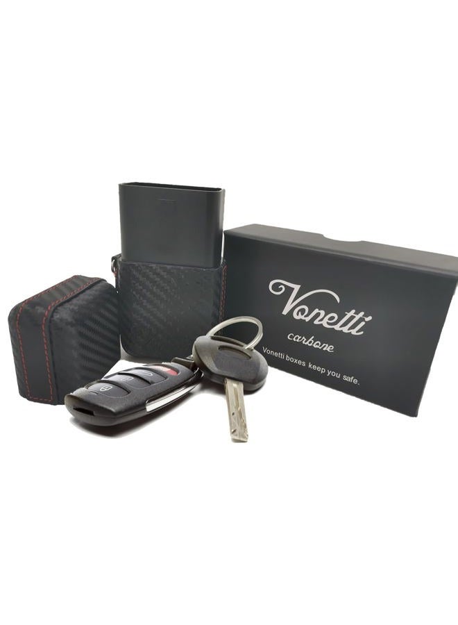 Vonetti علبة ألفا شيلد كاربوني - عازل إشارة RFID فائق الجودة - واقي إشارة مفتاح السيارة الذكي، علبة حجب RFID لمفتاح الدخول بدون مفتاح، صندوق آمن لمحفظة العملات الرقمية، عازل إشارة من القصدير (أسود) - Image 1