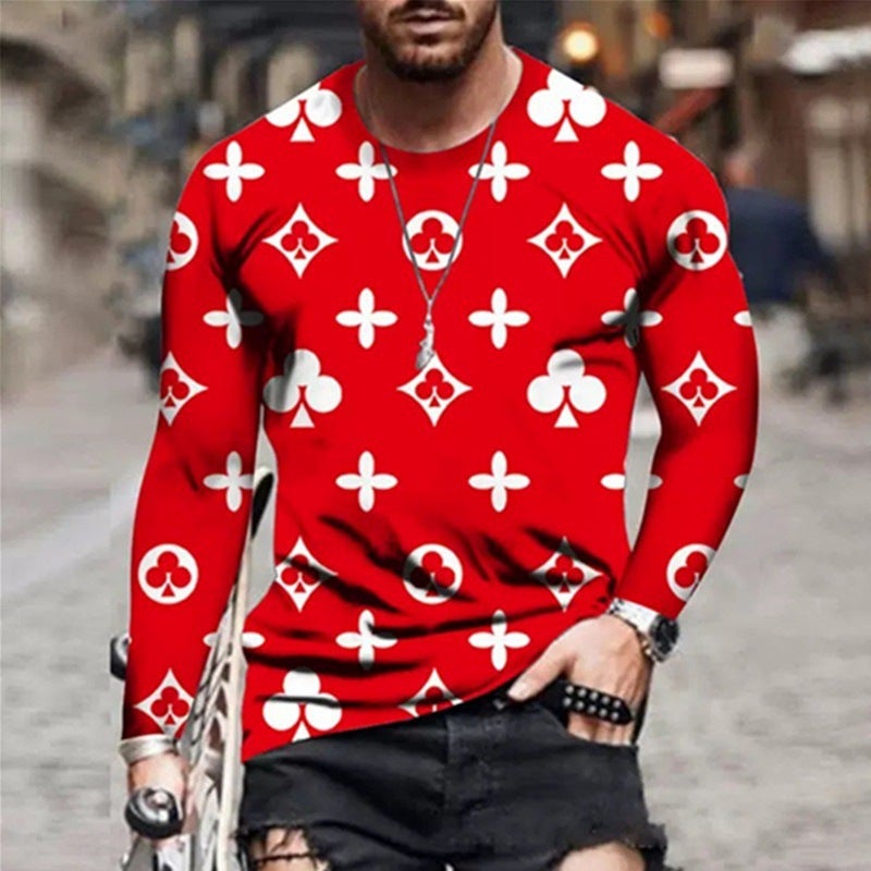 2023 Europe Spring and Autumn New Men's Large Size Long Sleeve Crewneck T-shirt 3D Digital Printing Contrast Color Fashion T - Image 2