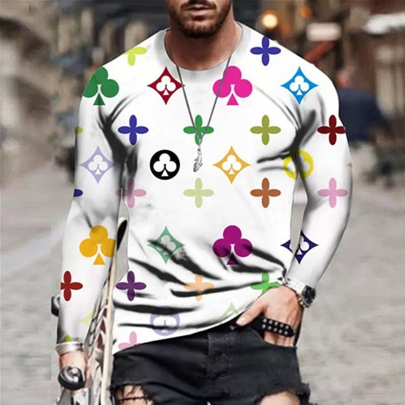 2023 Europe Spring and Autumn New Men's Large Size Long Sleeve Crewneck T-shirt 3D Digital Printing Contrast Color Fashion T - Image 5