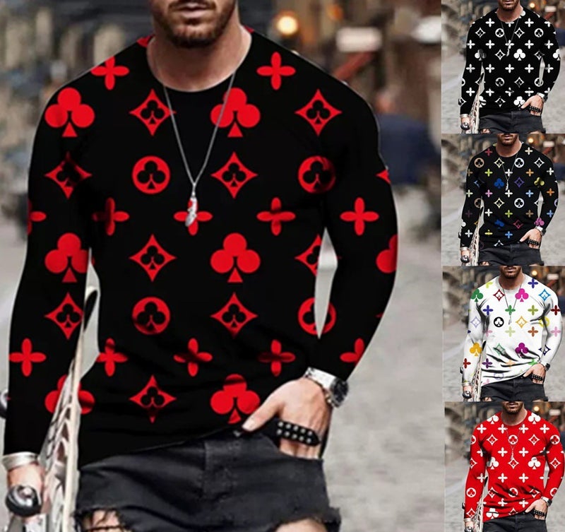 2023 Europe Spring and Autumn New Men's Large Size Long Sleeve Crewneck T-shirt 3D Digital Printing Contrast Color Fashion T - Image 3