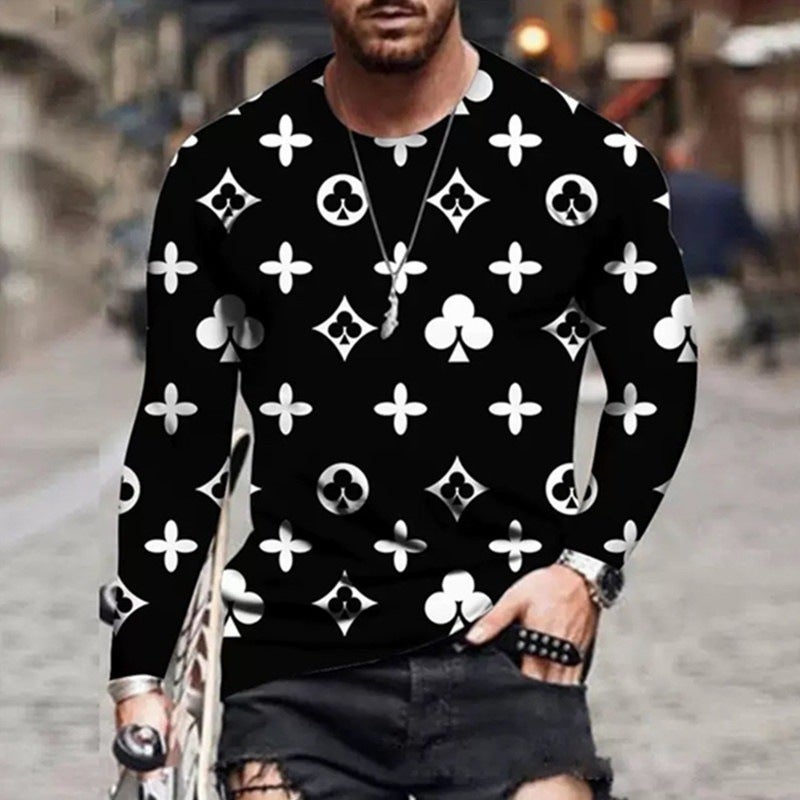 2023 Europe Spring and Autumn New Men's Large Size Long Sleeve Crewneck T-shirt 3D Digital Printing Contrast Color Fashion T - Image 4