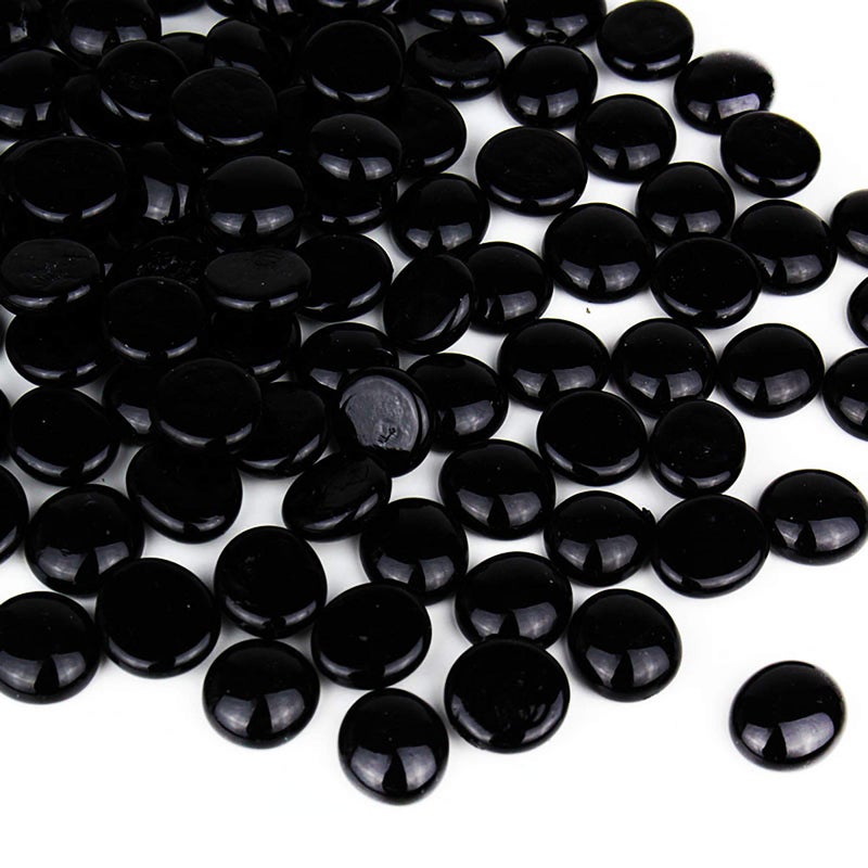 CYS EXCEL Black Glass Gemstone Beads Vase Fillers 2 LBS Flat Marble Beads Multiple Color Choices Aquarium Decor Rocks Floral Stones Decorative Mosaic Glass Gem Pebbles