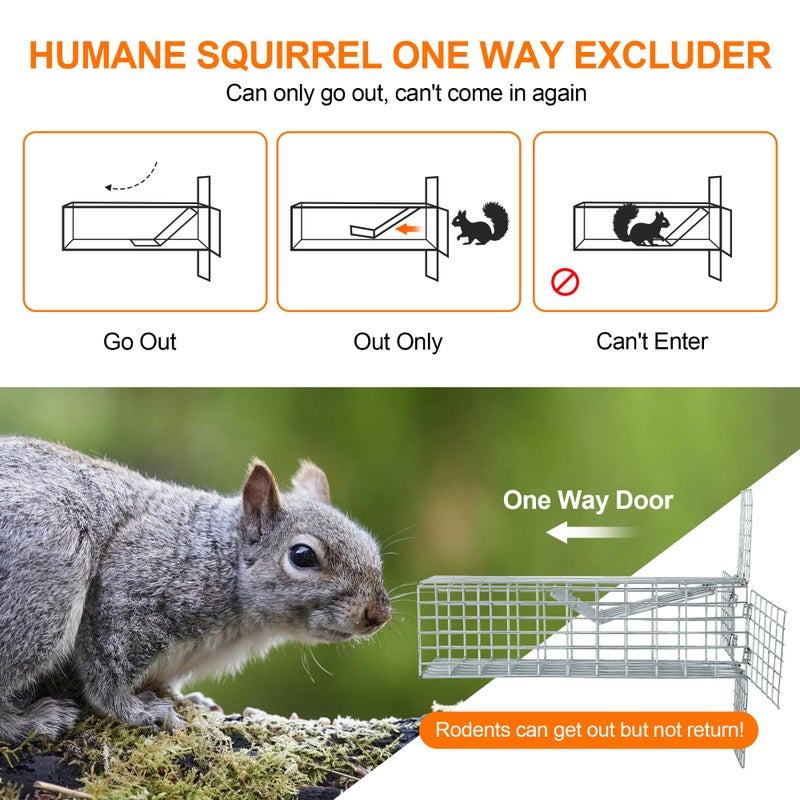 BKALEME One Way Squirrel Door Excluder, Humane Squirrels, Chipmunks Contactless Excluder, for Outdoor Spaces Like Attics, Chimneys - Includes Full Installation Kit - Image 2