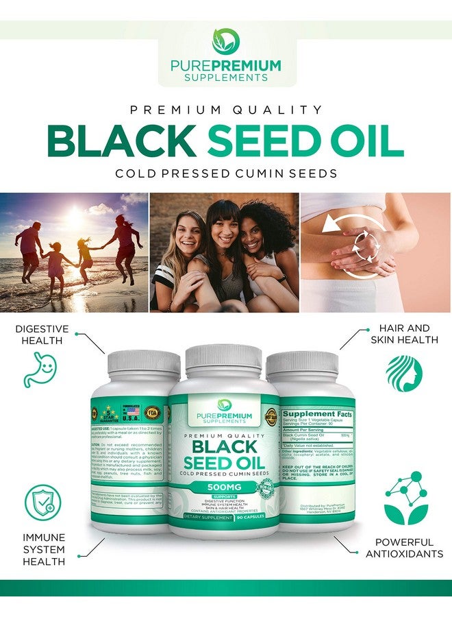 PUREPREMIUM SUPPLEMENTS زيت الحبة السوداء النقي غير المعدل وراثيًا 500 ملغ من حبة البركة - كبسولات زيت الحبة السوداء المضغوطة على البارد للعناية بالشعر والبشرة - 90 كبسولة من زيت الحبة السوداء - Image 4