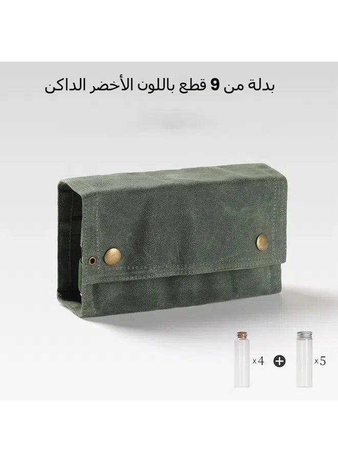 general Outdoor Camping Seasoning Bottle Storage Bag with 9 Glass Cruet Bottles Barbecue Cruet Combo Set Canvas Bag Camping Essentials - Image 1