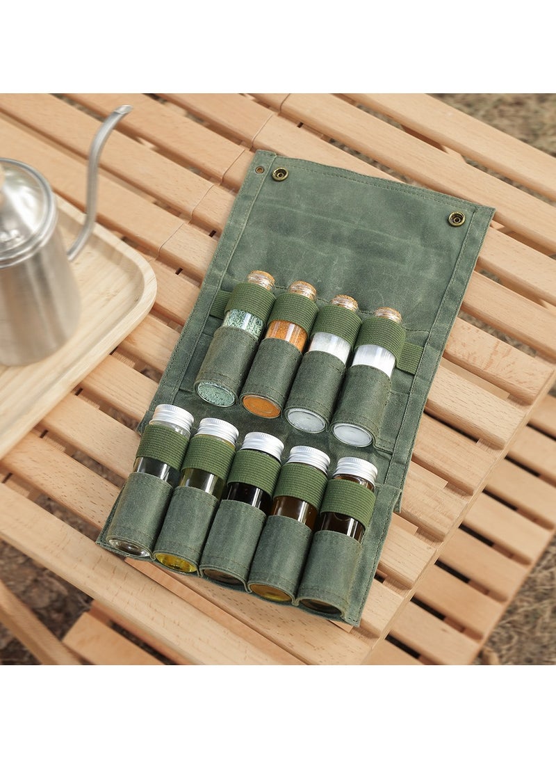 general Outdoor Camping Seasoning Bottle Storage Bag with 9 Glass Cruet Bottles Barbecue Cruet Combo Set Canvas Bag Camping Essentials - Image 2