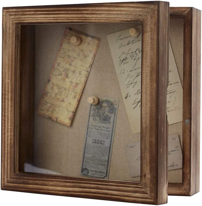 Freezing point Shadow Box Frame 8x8 Shadow Boxes Display Case with Linen Back Memorabilia Awards Medals Bouquet Photos Picture Badge Wedding Memory Box for Keepsakes Carbonized Small Pin Board - Image 1