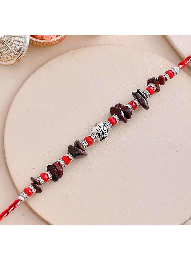 VOYLLA Red Beads Bohemian Motif Thread Rakhi