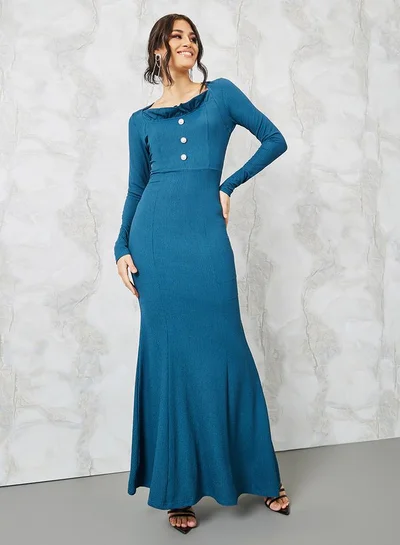 Styli Square Neck Textured Sheath Maxi Dress